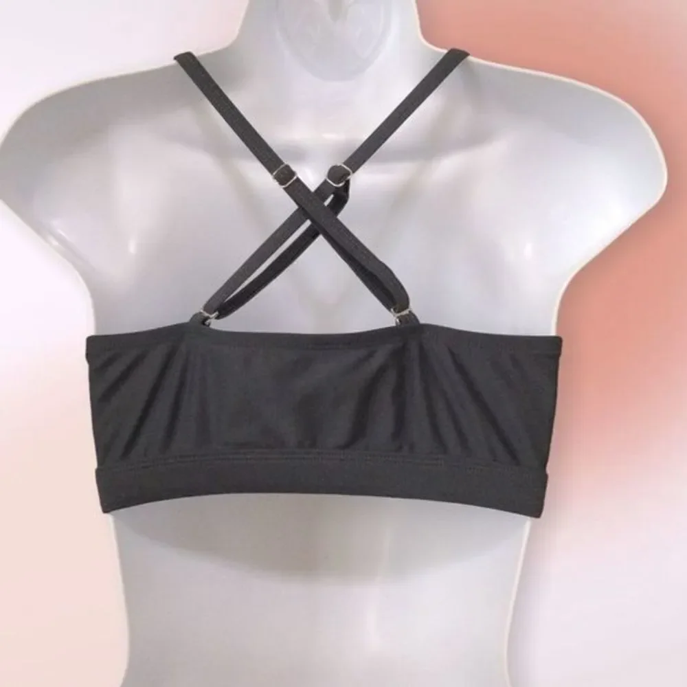 Kona Sol Charcoal Gray and‎ Floral Bikini Top Size S